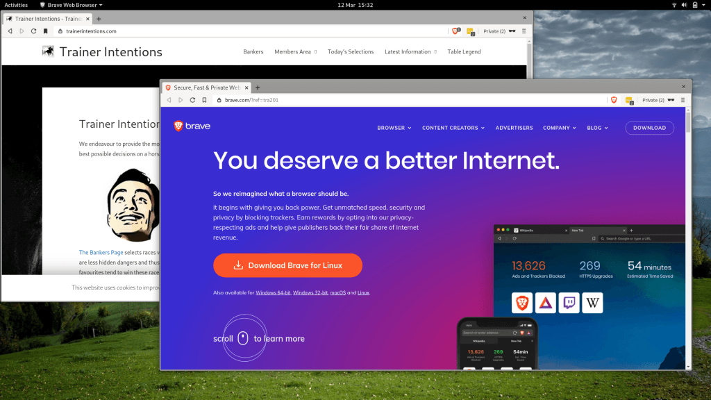 Brave browser is available for Windows, ios, Linux and Android